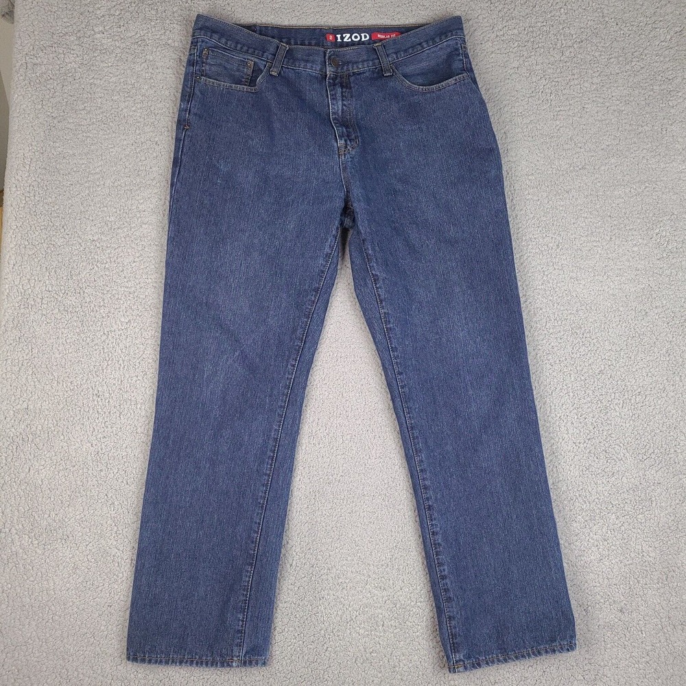 Izod Jeans Mens 38x31 Blue Denim Straight Leg‎ Regular Fit Mid Rise